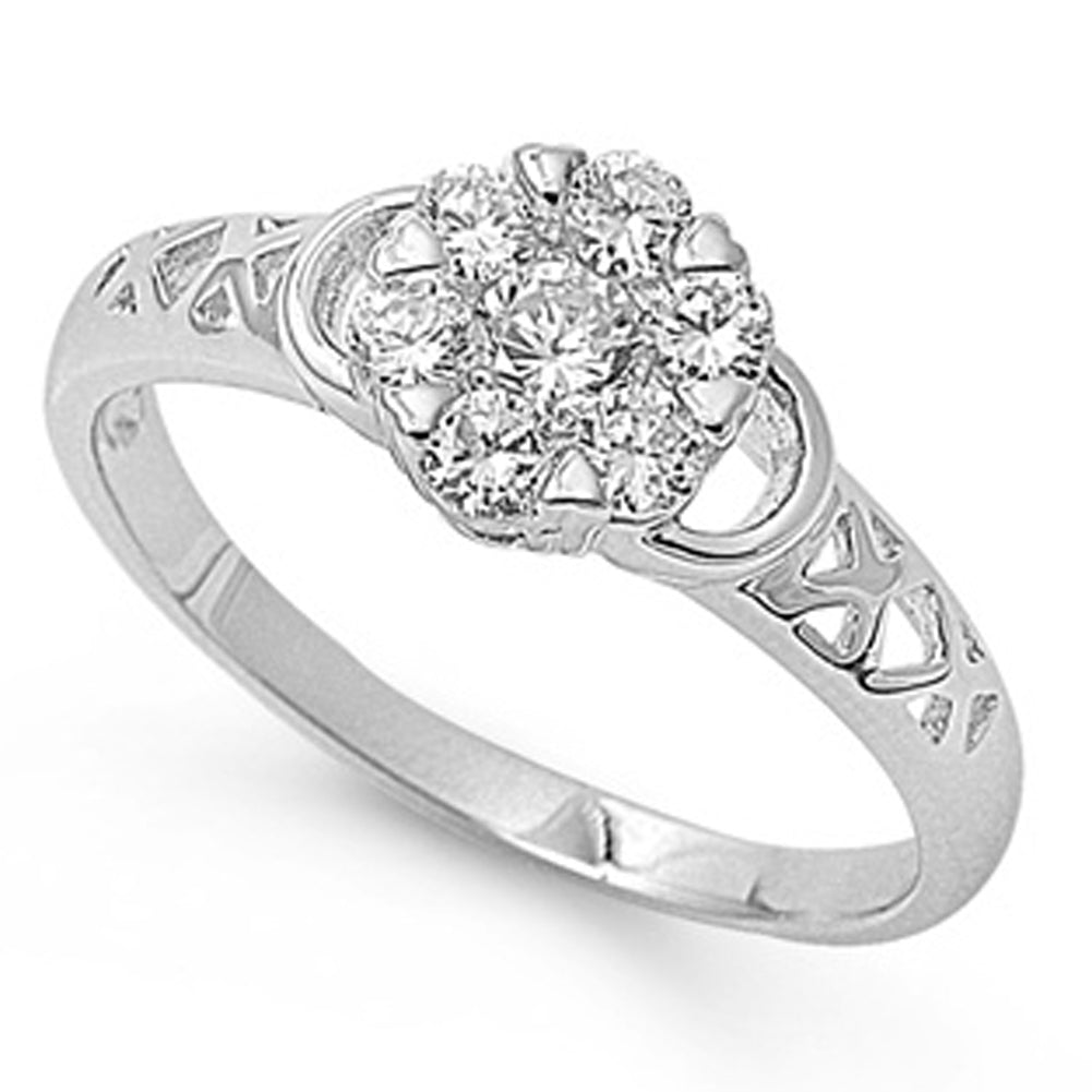 Clear CZ Criss Cross Polished Heart Ring New 925 Sterling Silver Band Sizes 5-9