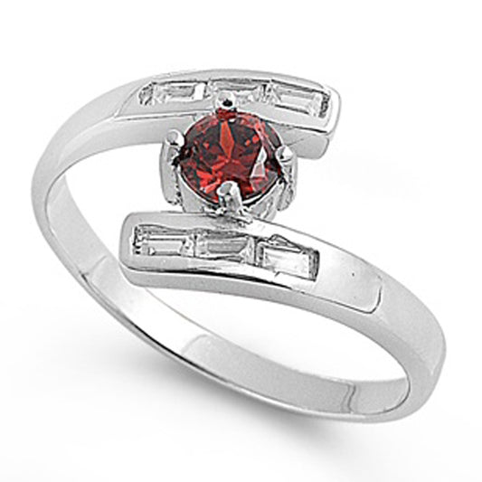 Garnet CZ Swirl Solitaire Abstract Ring New .925 Sterling Silver Band Sizes 5-9