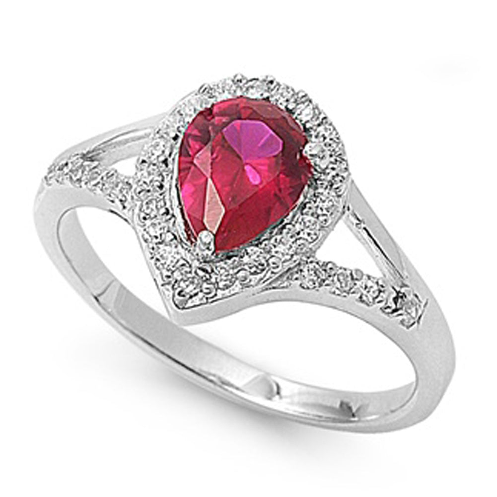 Garnet CZ Teardrop Halo Pear Elegant Ring .925 Sterling Silver Band Sizes 5-9