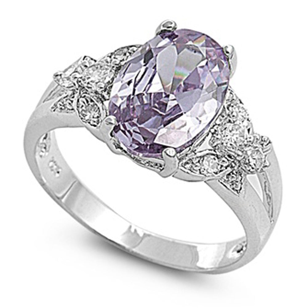 Lavender CZ Fantasy Elegant Shiny Ring New .925 Sterling Silver Band Sizes 5-9