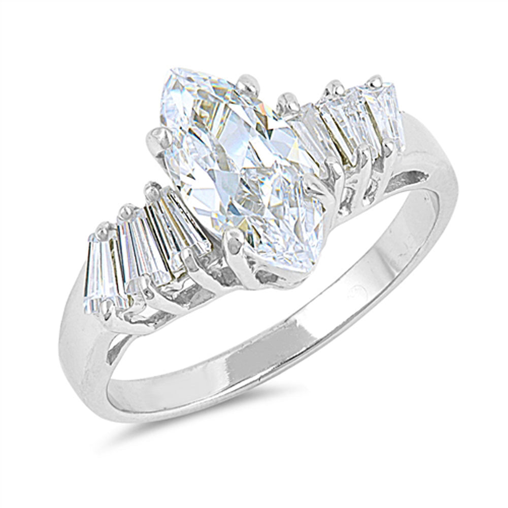 Marquise Clear CZ Solitaire Bridal Ring New .925 Sterling Silver Band Sizes 6-10