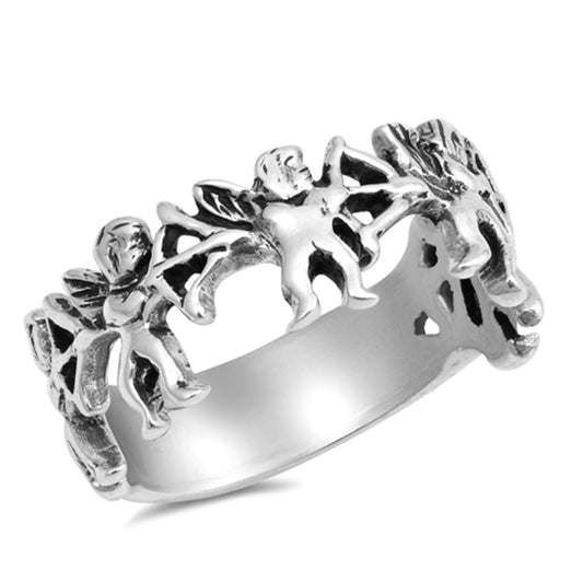 Fairy Cupid Love Arrow Bow Kiss Ring New .925 Sterling Silver Band Sizes 6-9