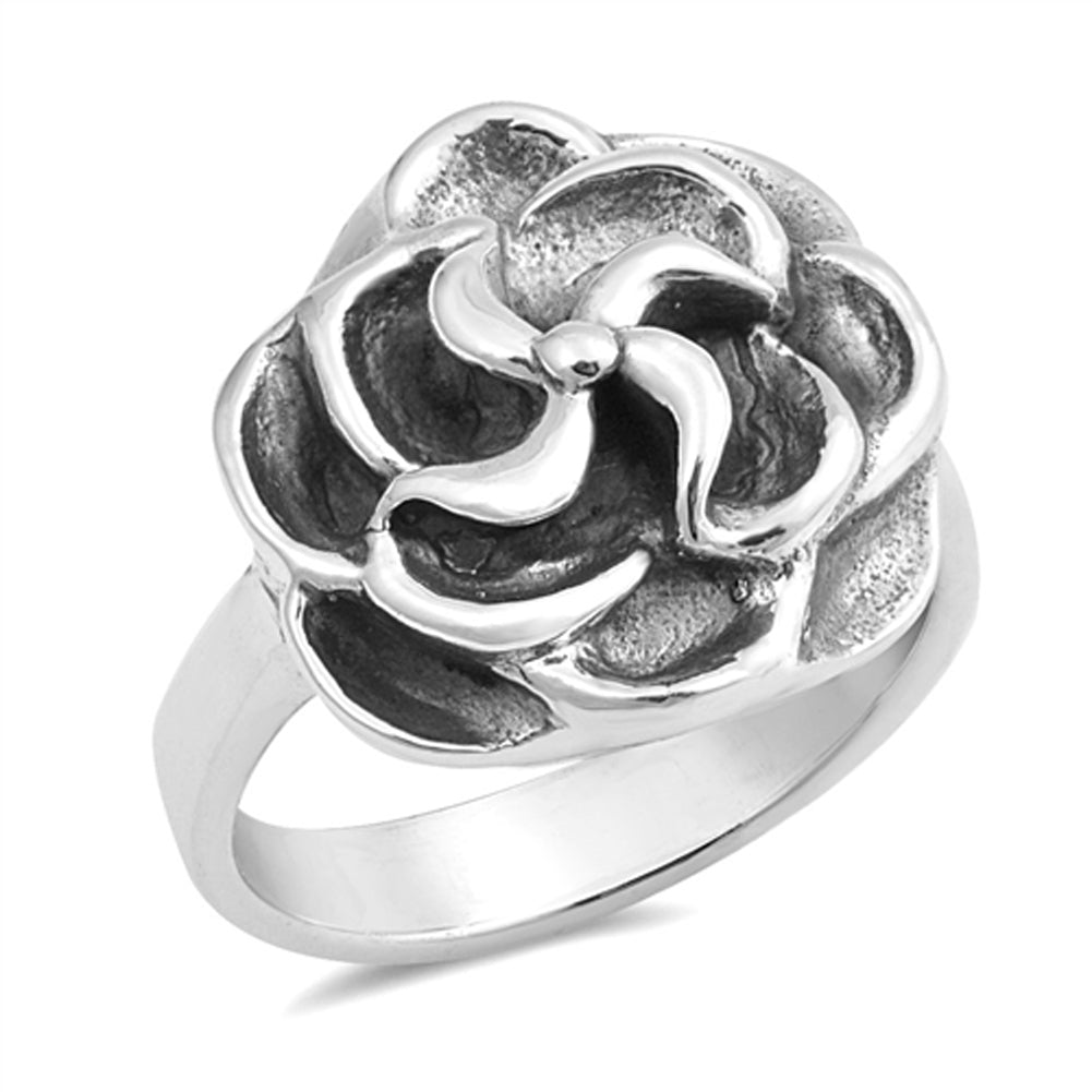 Oxidized Rose Flower Layered Ring New .925 Sterling Silver Band Sizes 6-10