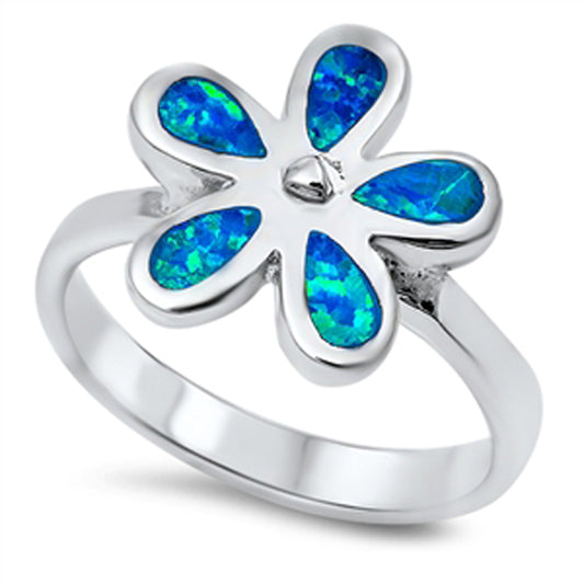 Blue Lab Opal Cute Flower Polished Ring New .925 Sterling Silver Band Sizes 6-9