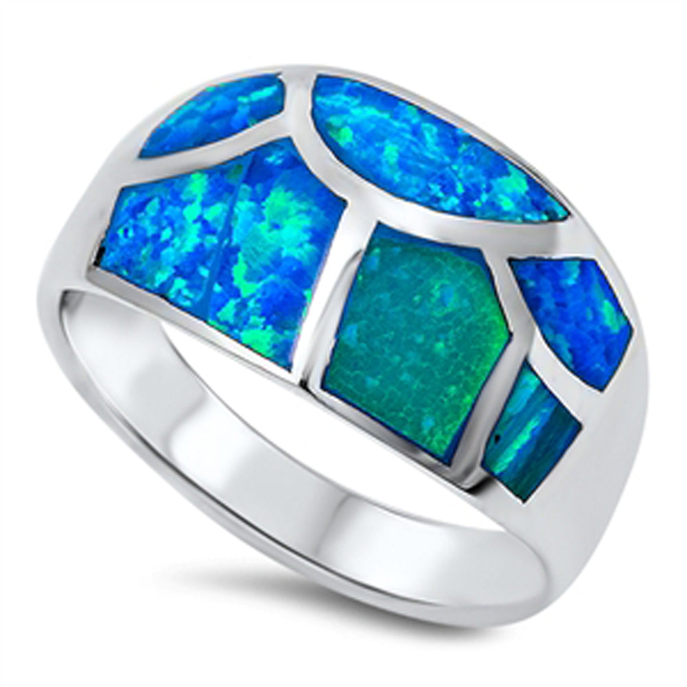 Blue Lab Opal Polished Mosaic Ring New 925 Sterling Silver Thumb Band Sizes 6-10