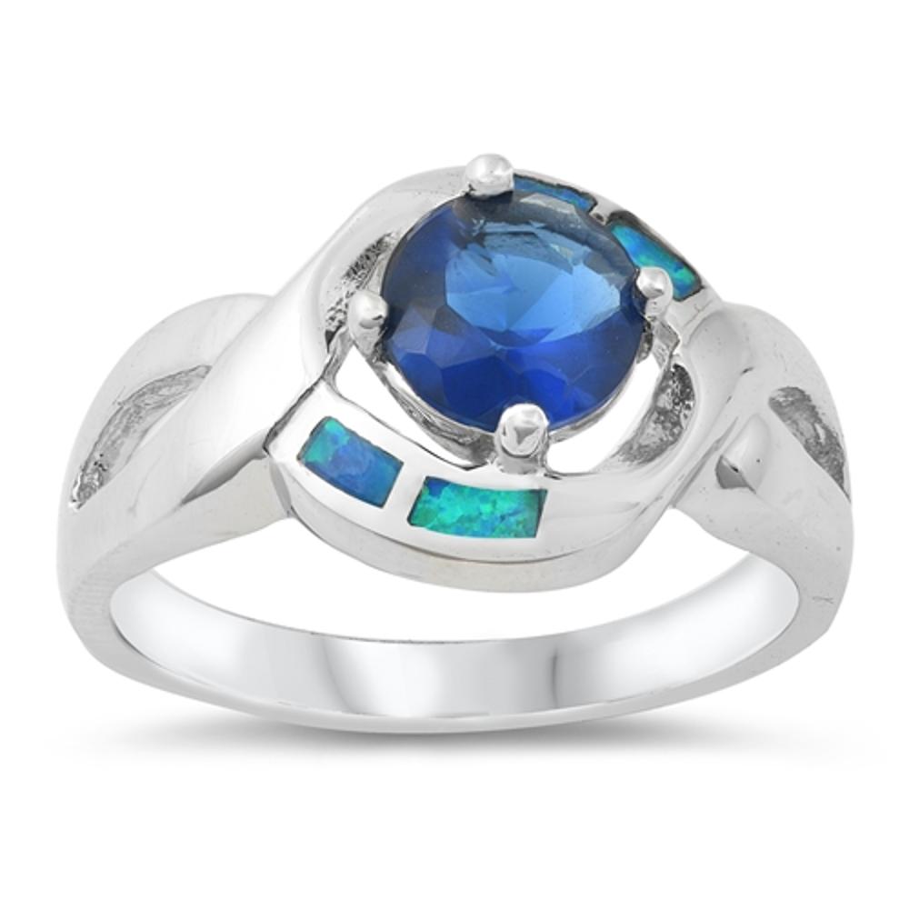 Blue Sapphire CZ Criss Cross Solitaire Ring .925 Sterling Silver Band Sizes 5-9