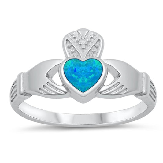 Blue Lab Opal Unique Claddagh Ring New 925 Sterling Silver Thumb Band Sizes 5-10