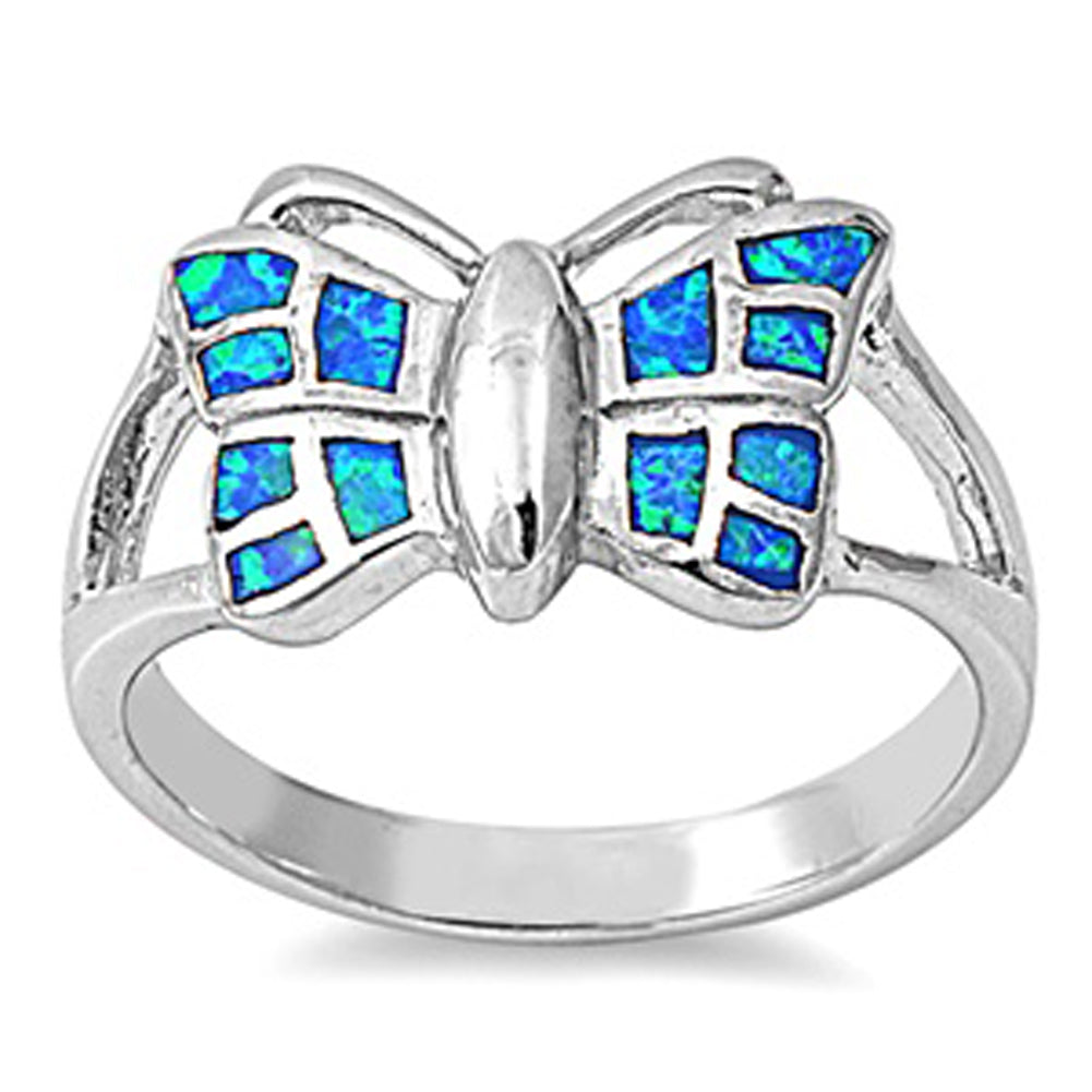 Blue Lab Opal Butterfly Cute Animal Ring New 925 Sterling Silver Band Sizes 5-9