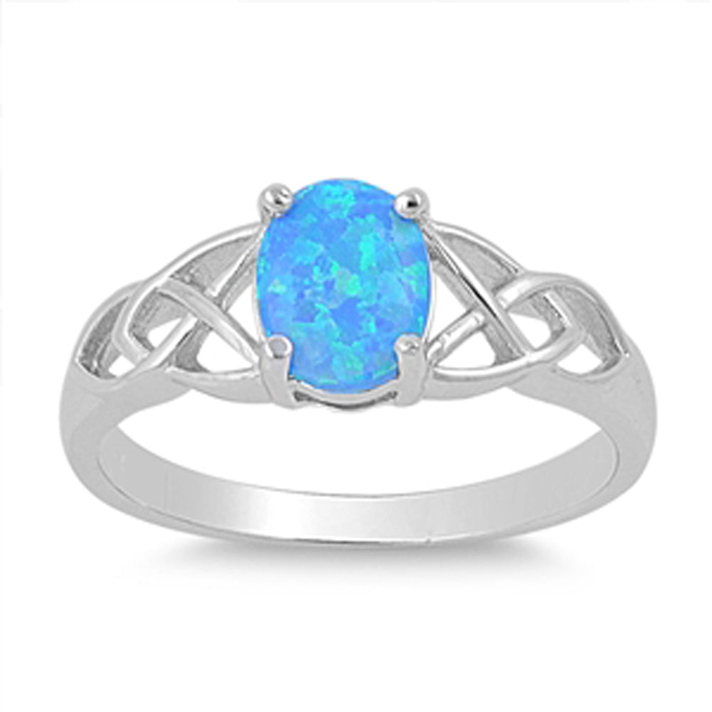 Blue Lab Opal Celtic Polished Promise Ring .925 Sterling Silver Band Sizes 5-10