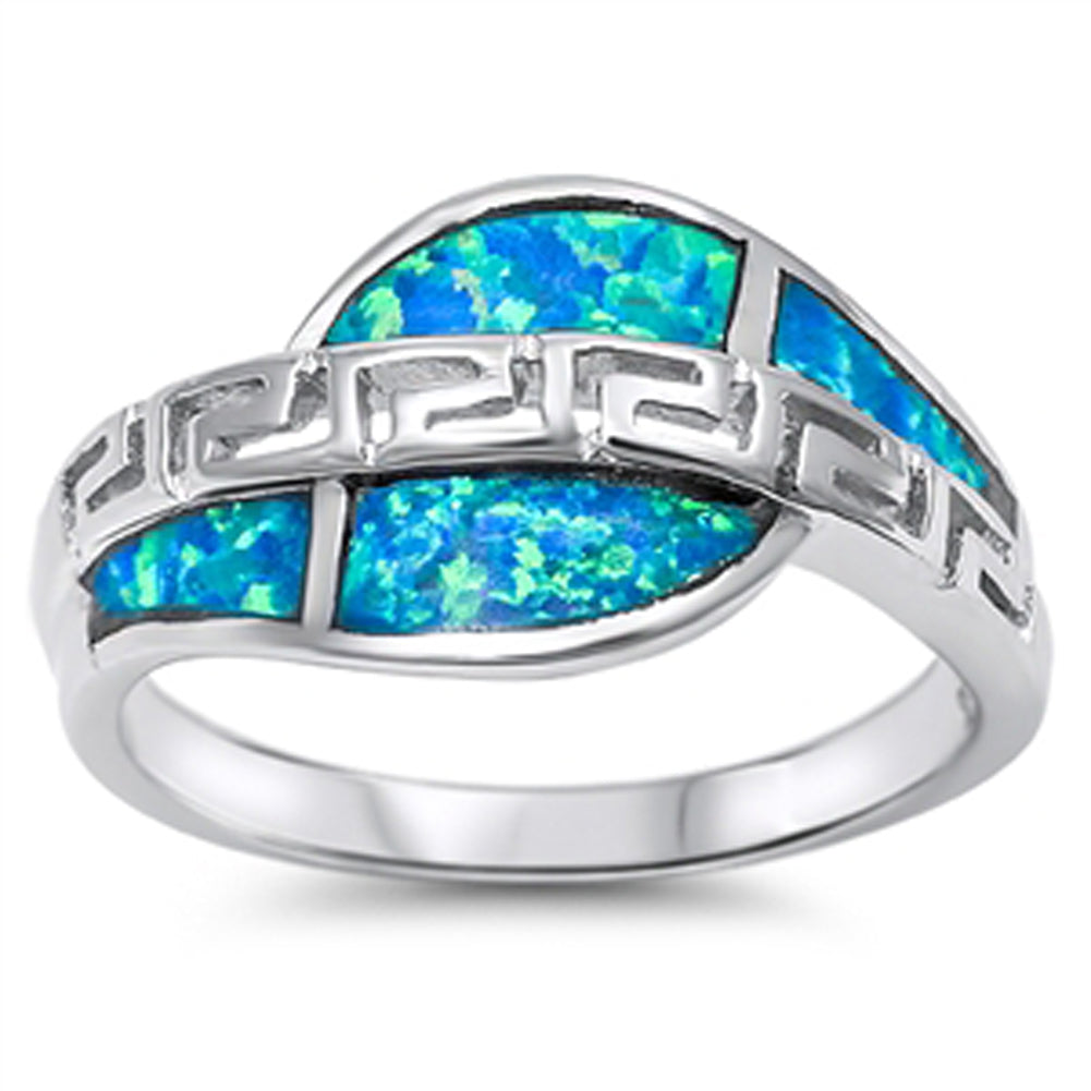 Greek Key Blue Lab Opal Beautiful Ring New .925 Sterling Silver Band Sizes 6-10