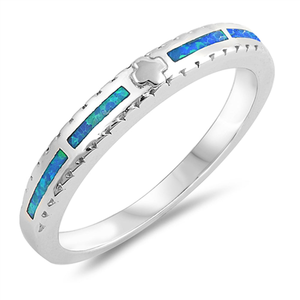 Blue Lab Opal Christian Greek Cross Ring Sterling Silver Accent Band Sizes 5-10