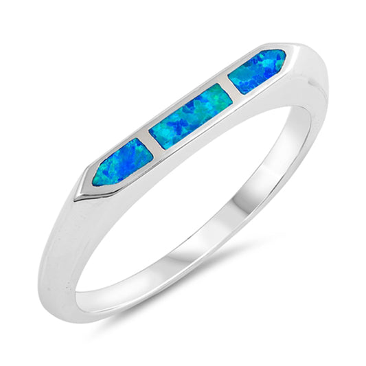 Blue Lab Opal Pointed Thin Line Stacking Ring Sterling Silver Band Sizes 5-10