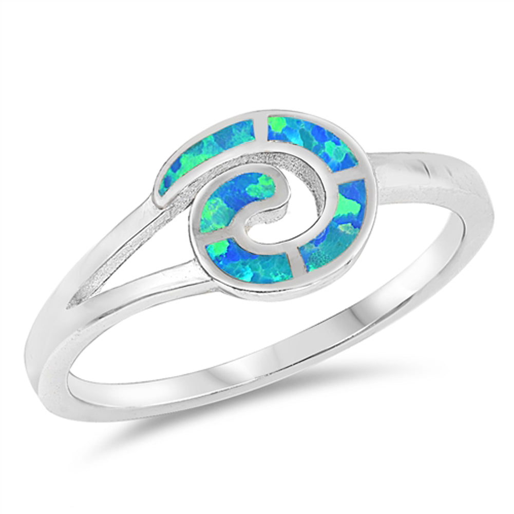 Blue Lab Opal Spiral Cute Dainty Girl's Ring 925 Sterling Silver Band Sizes 5-10