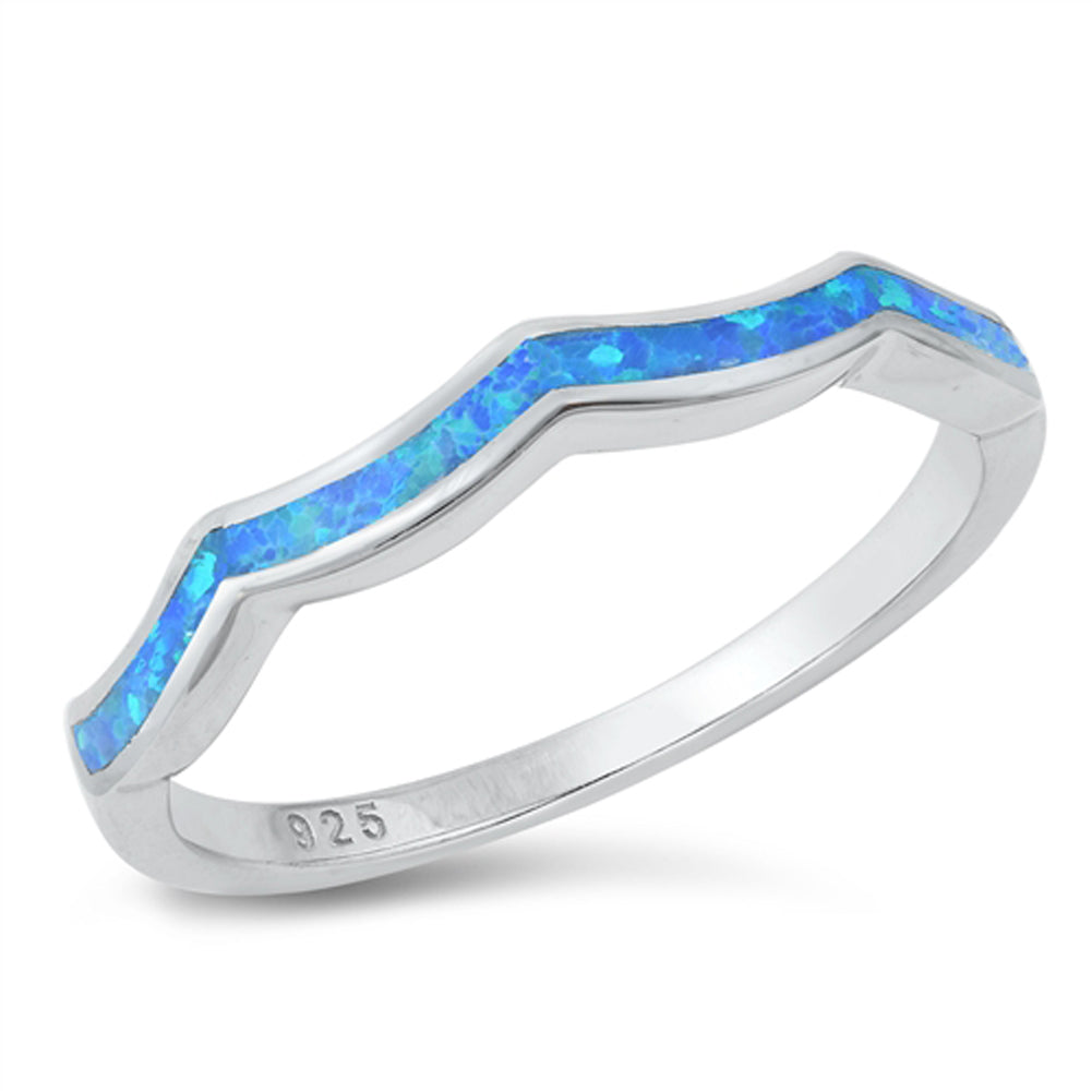 Blue Lab Opal Scalloped Wave New .925 Sterling Silver Band Sizes 4-10