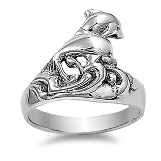 Oxidized Dolphin Filigree Water Animal Ring .925 Sterling Silver Band Sizes 6-9