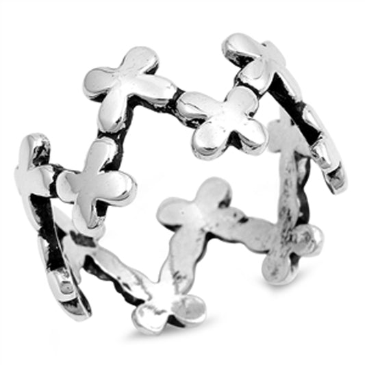 Criss Cross Eternity Cross Butterfly Flower Ring Sterling Silver Band Sizes 4-11