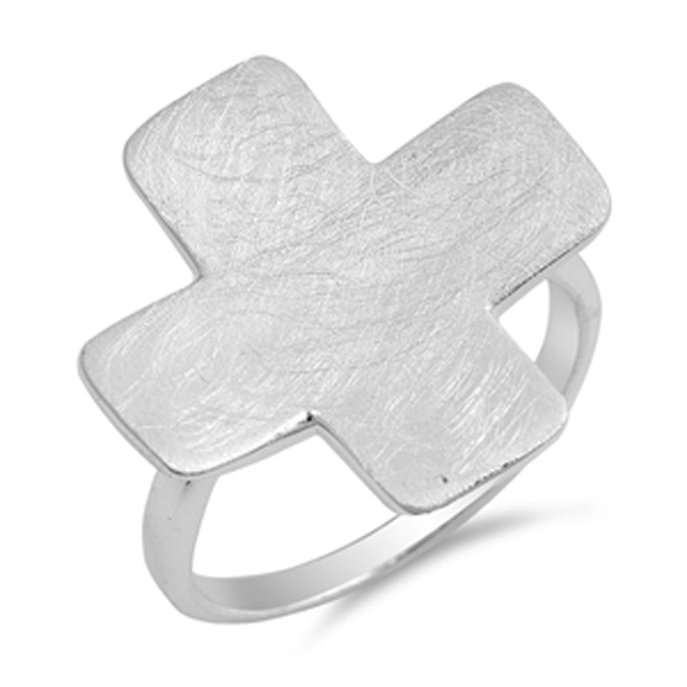 Concave Brushed Large Christian Cross Ring .925 Sterling Silver Band Sizes 6-9