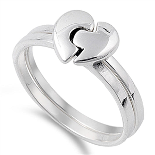 Friendship Puzzle Heart Promise Ring .925 Sterling Silver Band Sizes 4-11