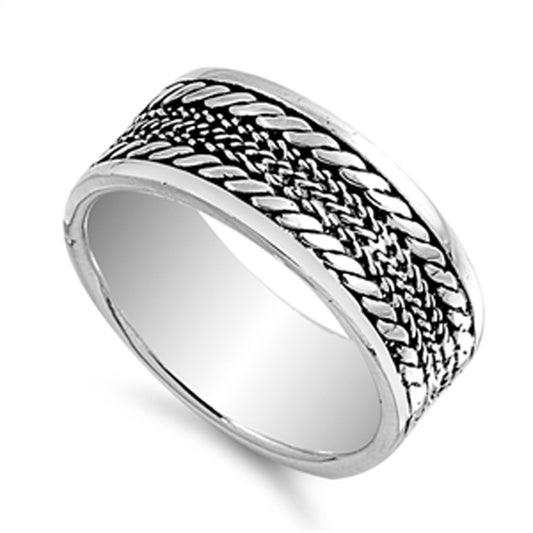 Oxidized Bali Rope Twisted Wide Ring New .925 Sterling Silver Band Sizes 6-10