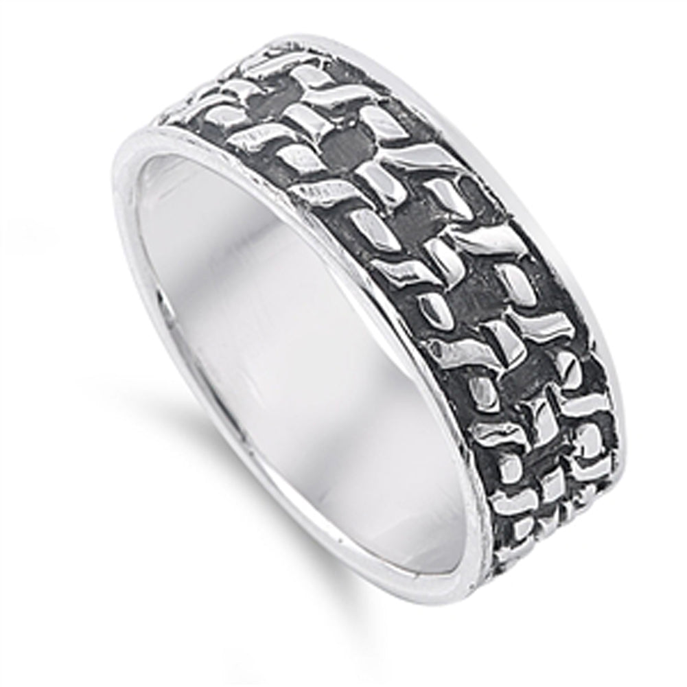 Oxidized Chain Link Eternity Mesh Ring New .925 Sterling Silver Band Sizes 4-12