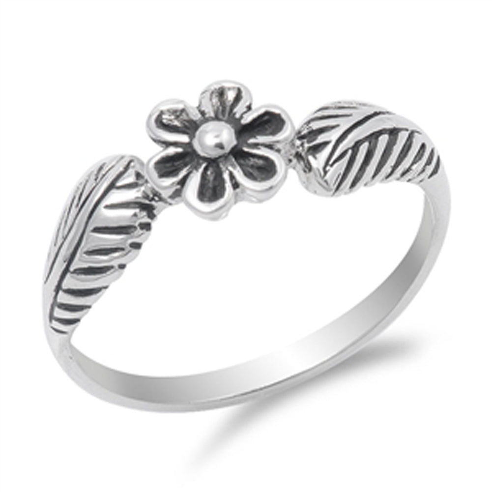 Oxidized Hawaiian Plumeria Leaf Flower Ring .925 Sterling Silver Band Sizes 4-12