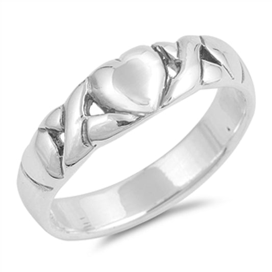 Puffed Heart Criss Cross Infinity Knot Ring .925 Sterling Silver Band Sizes 5-9