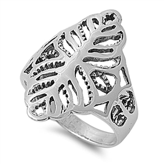 Filigree Leaf Wide Fashion Cutout Ring New .925 Sterling Silver Band Sizes 5-9