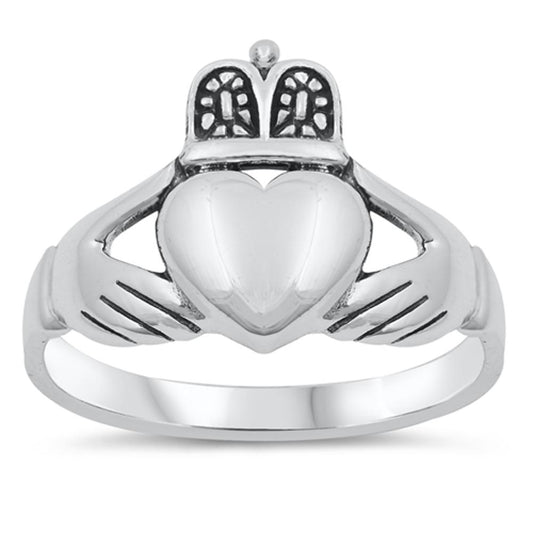 Puffed Heart Claddagh Beautiful Ring New .925 Sterling Silver Band Sizes 5-10