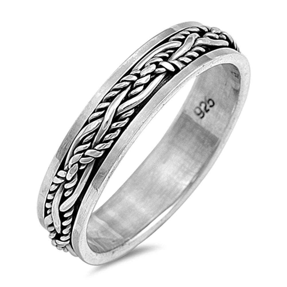 Oxidized Spinner Weave Knot Vine Wedding Ring Sterling Silver Band Sizes 7-13