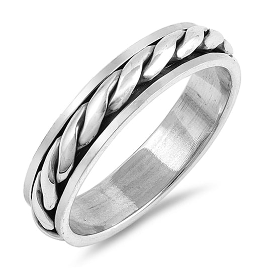 Oxidized Rope Twist Spinner Wedding Ring New 925 Sterling Silver Band Sizes 7-13