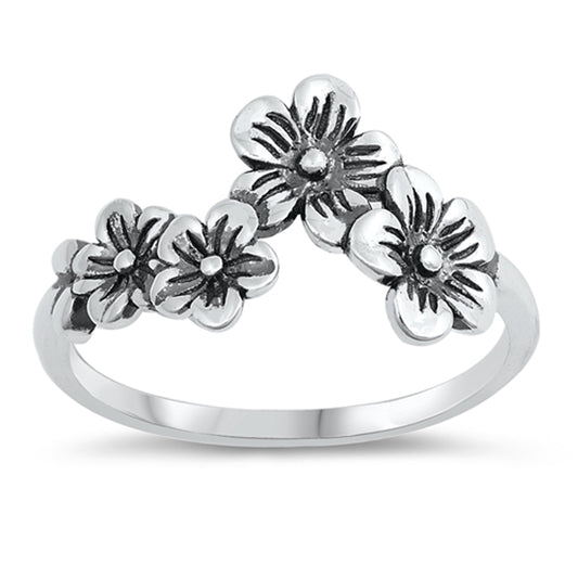 Oxidized Floral Daisy Girlfriend Flower Ring 925 Sterling Silver Band Sizes 4-12