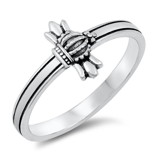 Polished Royal Crown Cross Ring New .925 Sterling Silver Band Sizes 4-10