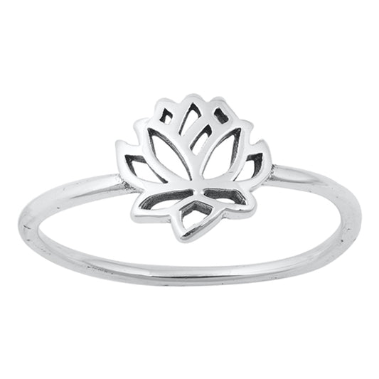 Lotus Flower Classic Unique Ring New .925 Solid Sterling Silver Band Sizes 4-10