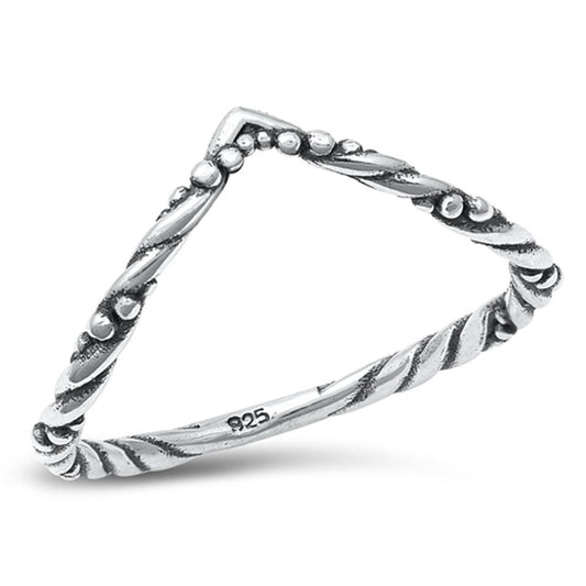 Chevron Thin V Shape Rope Beautiful Ring New 925 Sterling Silver Band Sizes 4-10