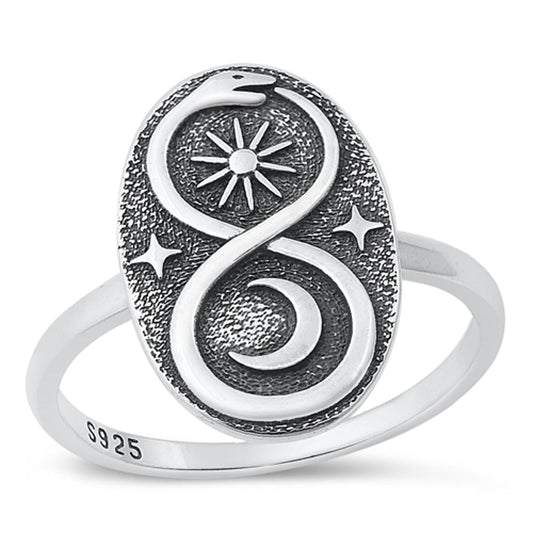 Sterling Silver Infinity Snake Sun & Moon Ring