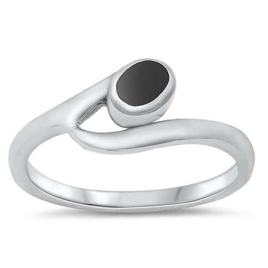 Black Onyx Polished Solitaire Simple Ring .925 Sterling Silver Band Sizes 5-10