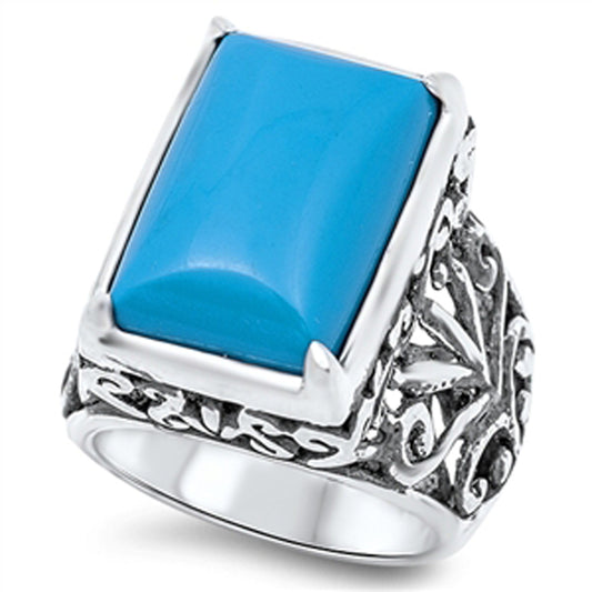 Turquoise Filigree Cutout Polished Ring New .925 Sterling Silver Band Sizes 6-10