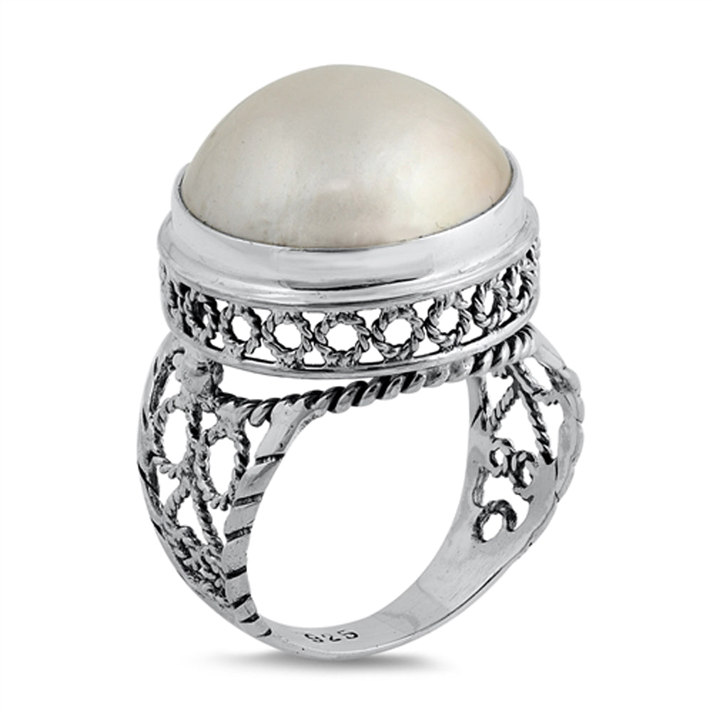 Freshwater Pearl Rope Circle Filigree Ring .925 Sterling Silver Band Sizes 6-9