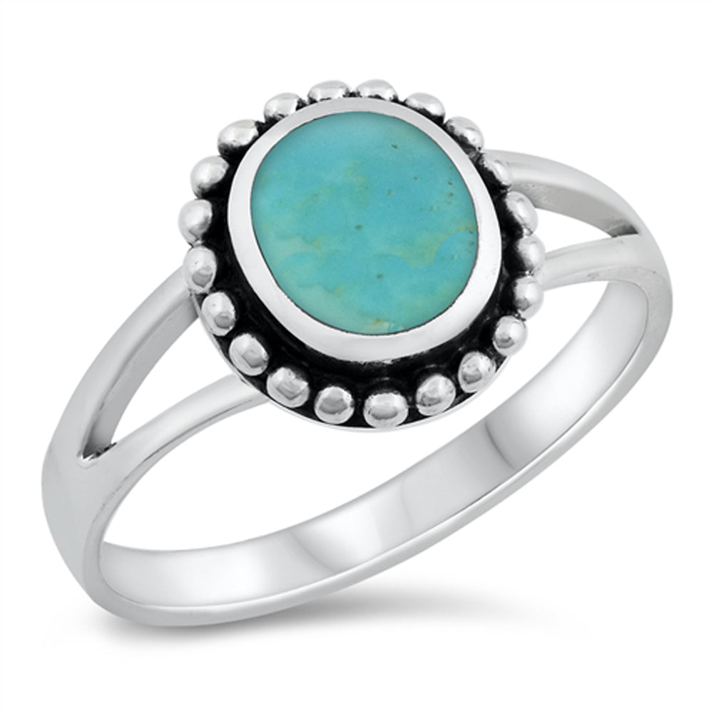 Simple Turquoise Bali Bead Sun Ring .925 Sterling Silver Band Sizes 5-10