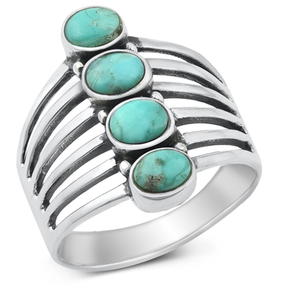 Large Chunk Turquoise Promise Ring New .925 Sterling Silver Band Sizes 6-12