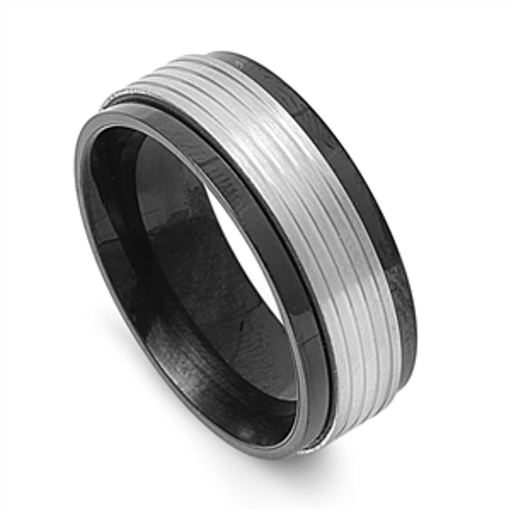 Men's Black Spinner Ring Unique Polished Stainless Steel Band 9mm Sizes 8-13