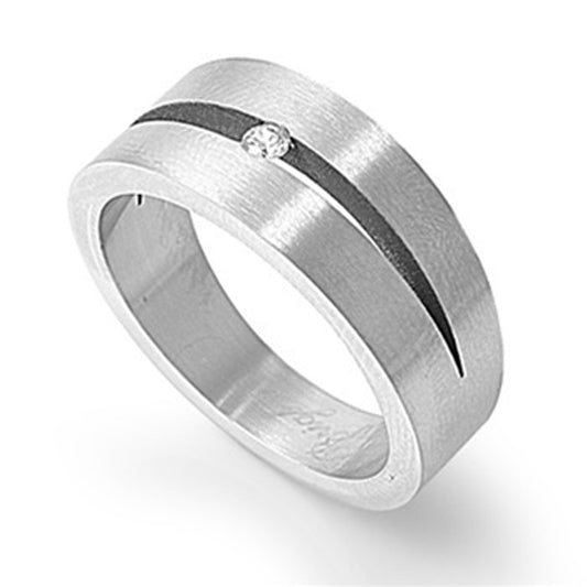 Men's White CZ Ring Unique Polished Stainless Steel Band New USA Sizes 5-14