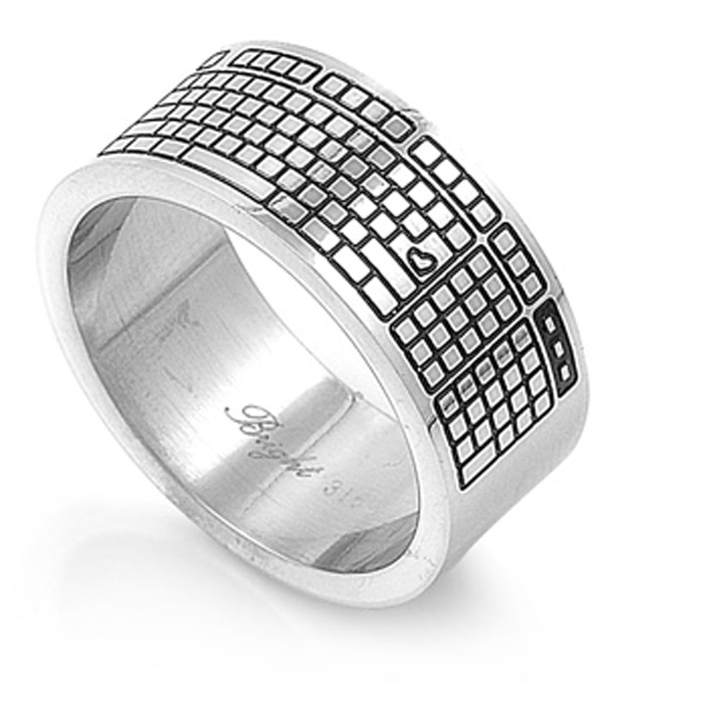 Men's Keyboard Ring Unique Design Stainless Steel Band New USA 10mm Sizes 8-15