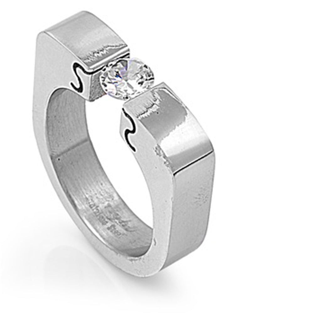 Men's Woman's Ring Classic Clear CZ Tension Stainless Steel Band 6mm Sizes 5-10