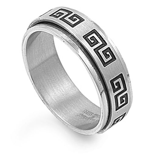 Men's Greek Spinner Ring Traditional Stainless Steel Band 7mm Sizes 9-14