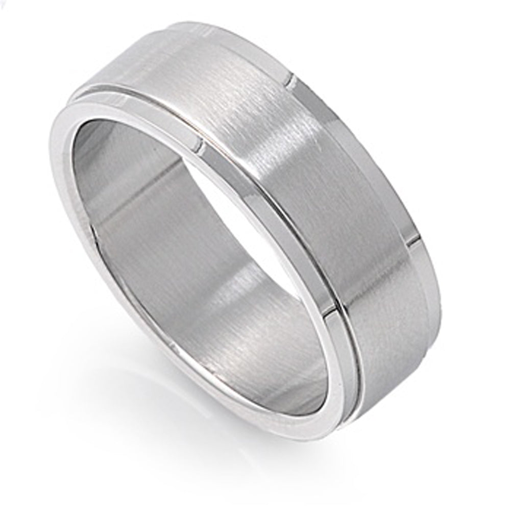 Men's Raised Spinner Ring Wholesale Brushed Stainless Steel Band 8mm Sizes 7-15