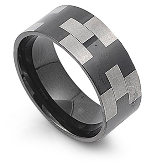 Men's Unique Black Ring Fashion Polished Stainless Steel Band 10mm Sizes 5-11