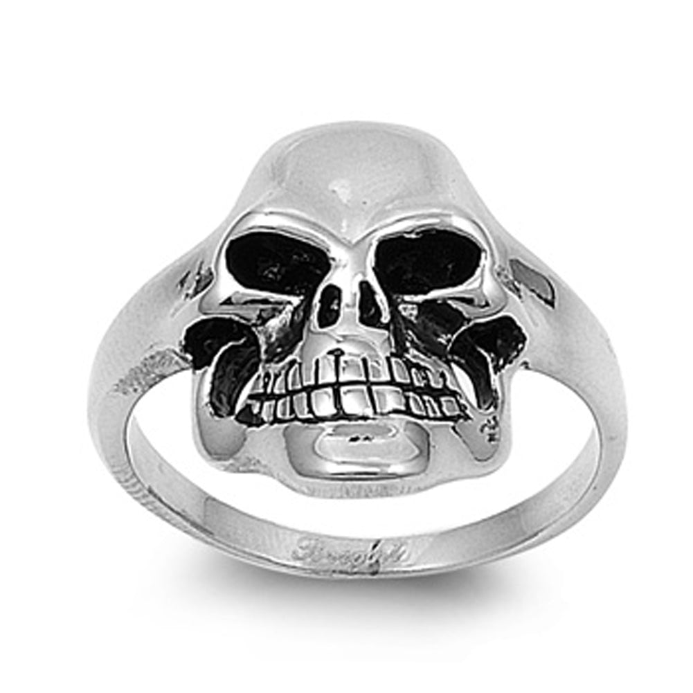 Men's Heavy Skull Biker Ring Polished Stainless Steel Band New 22mm Sizes 9-15