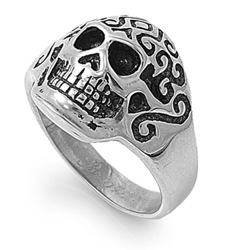 Mens Skull Biker Ring Fashion Polished Stainless Steel Band New 18mm Sizes 9-15