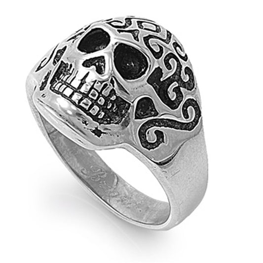 Mens Skull Biker Ring Fashion Polished Stainless Steel Band New 18mm Sizes 9-15